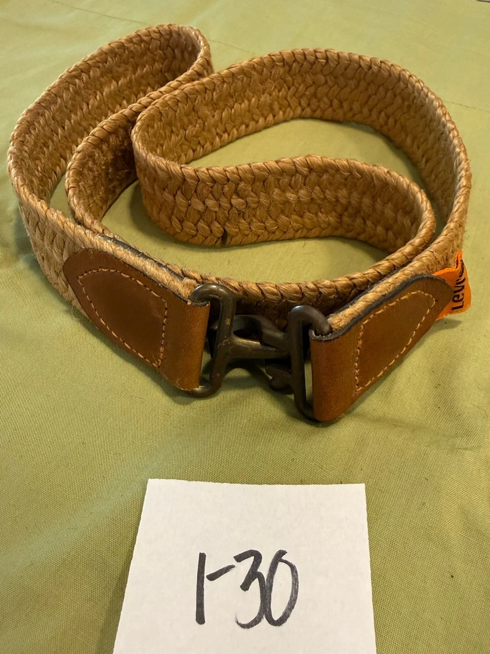 Levi’s western rodeo tan braided rattan belt leather ends & metal clasp buckle